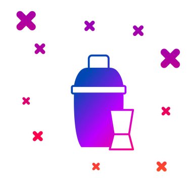 Beyaz arka planda izole edilmiş kokteyl cam ikonlu renkli kokteyl karıştırıcı. Kademeli rastgele dinamik şekiller. Vektör.