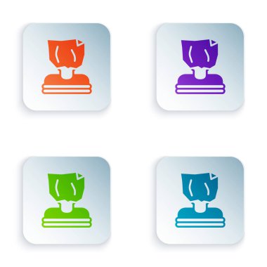 Renk Kaçırma simgesi beyaz arkaplanda izole edildi. İnsan kaçakçılığı konsepti. Kaçırılma işareti. Tutuklanmış, suç sembolü. Kare düğmelere renkli simgeleri yerleştir. Vektör.