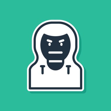 Mavi Hırsız maskesi simgesi yeşil arkaplanda izole edildi. Haydut maskesi, suçlu adam. Vektör.