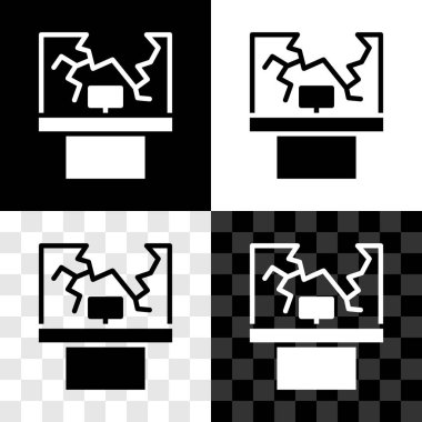 Kırık pencere simgesini siyah beyaz, şeffaf arkaplanda izole et. Hasarlı pencere. Pencere camı kavramını yendim. Vandalizm. Vektör.