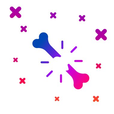 Beyaz arka planda izole edilmiş renk insan kırık kemik ikonu. Kademeli rastgele dinamik şekiller. Vektör.