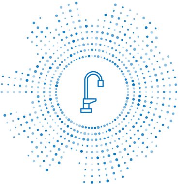 Mavi çizgi su musluğu simgesi beyaz arkaplanda izole edildi. Soyut çember rastgele noktalar. Vektör.