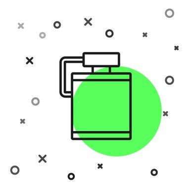 Siyah çizgi kantin su şişesi simgesi beyaz arkaplanda izole edilmiş. Turist matarası ikonu. Kampanyada bir kavanoz su kullanıldı. Vektör.