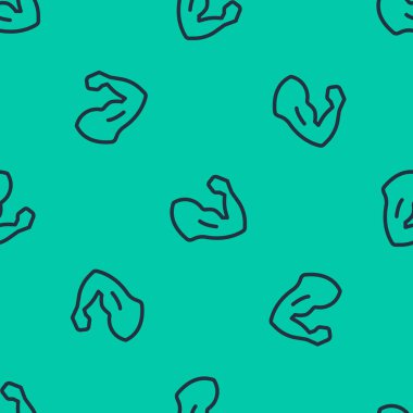 Mavi çizgili vücut geliştirici, yeşil arka planda izole edilmiş ikonunu gösteriyor. Formda kalmak, güçlü sağlık hobisi kavramı. Vektör.