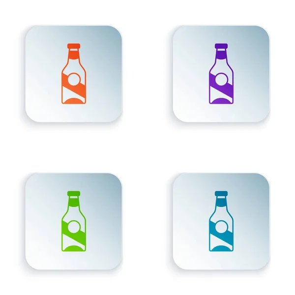 Warna Ikon Botol Bir Diisolasi Pada Latar Belakang Putih Mengatur - Stok Vektor