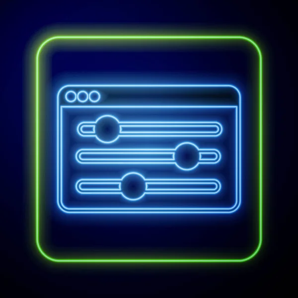 Leuchtendes Neon Browser Setting Symbol Isoliert Auf Blauem Hintergrund Anpassung — Stockvektor