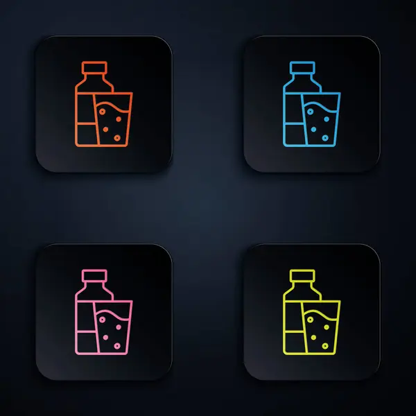 Color Neón Línea Botella Agua Con Icono Vidrio Aislado Sobre — Archivo Imágenes Vectoriales