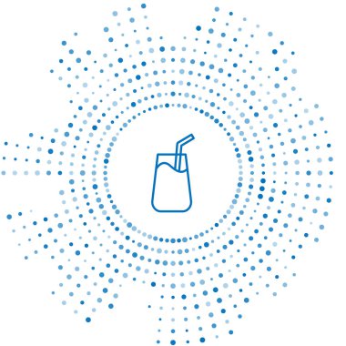 Mavi çizgi kokteyl ve alkol ikonu beyaz arka planda izole edilmiş. Soyut çember rastgele noktalar. Vektör.