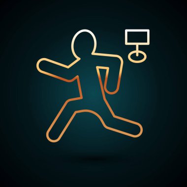 Altın çizgili cinayet ikonu koyu mavi arka planda izole edilmiş. Vücut, kanama, ceset, kanayan ikon. Suç mahalli kavramı. Vektör.