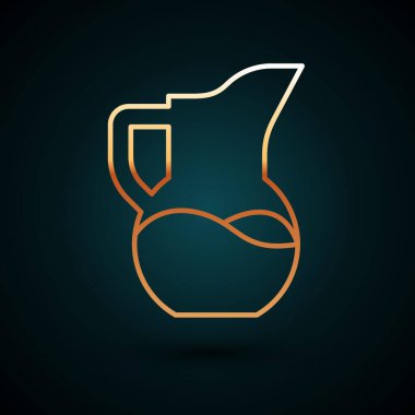 Koyu mavi arka planda altın çizgili süt sürahi veya sürahi ikonu izole edilmiş. Vektör.