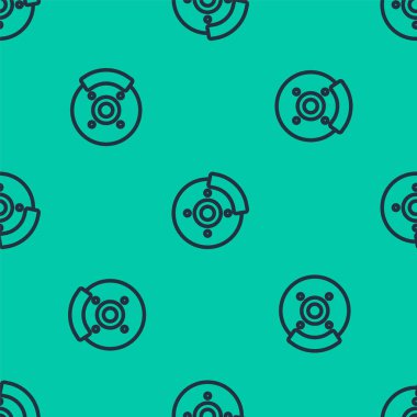 Caliper simgesi olan mavi çizgili araba fren diski yeşil arka planda izole edilmiş. Vektör.