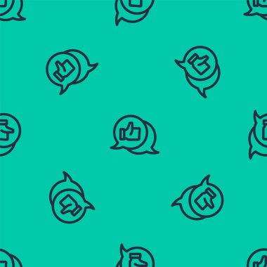 Mavi çizgi tüketicisi veya müşteri ürün değerlendirme simgesi yeşil arkaplanda izole edilmiş pürüzsüz desen. Vektör.