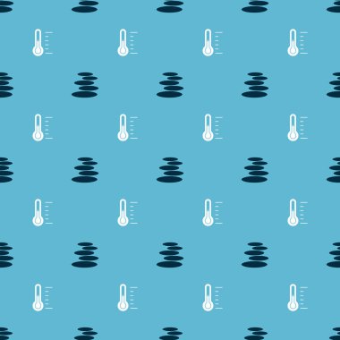 Stack sıcak taşlarını ve Sauna termometresini kusursuz desene ayarlayın. Vektör.