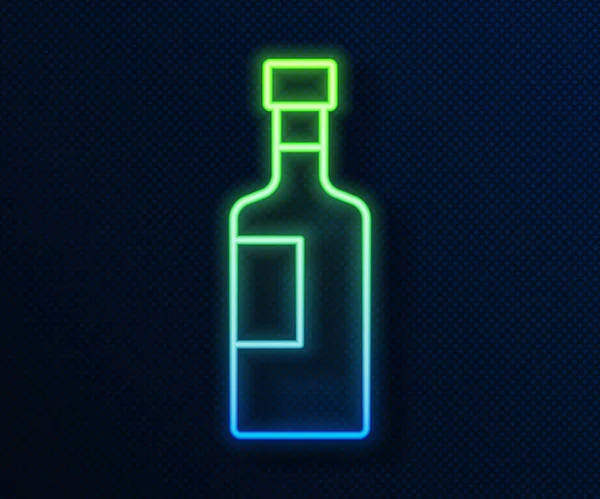 明亮的霓虹灯线条酒瓶图标隔离在蓝色的背景 — 图库矢量图片