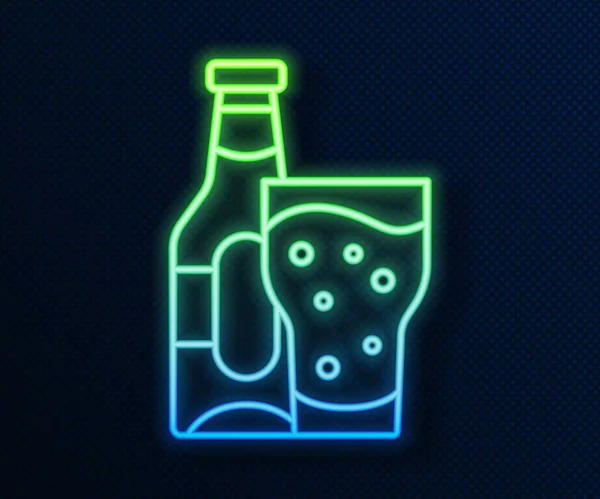 Ragyogó Neon Vonal Sörpalack Üveg Ikon Elszigetelt Kék Alapon Alkohol — Stock Vector