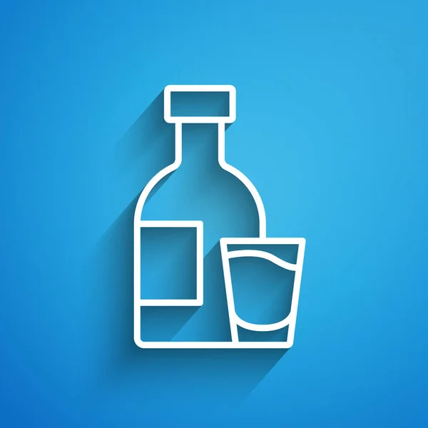 Ligne Blanche Bouteille Vodka Avec Icône Verre Isolée Sur Fond — Image vectorielle