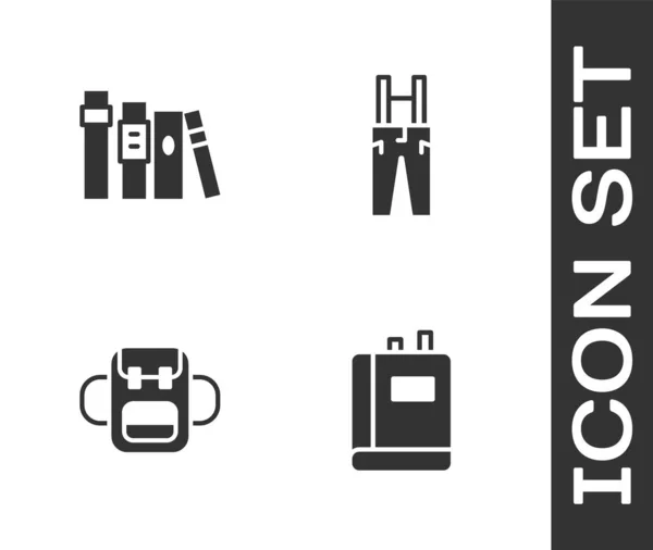 Set Book School Backpack Pants Suspenders Icon Vector — Stock Vector