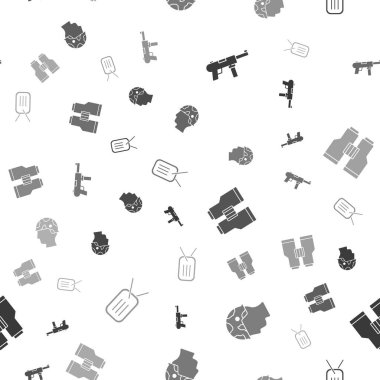 Hafif makineli tüfek M3 'ü, ordu askerini, dürbünü ve askeri künyeyi kusursuz desenlere ayarlayın. Vektör.