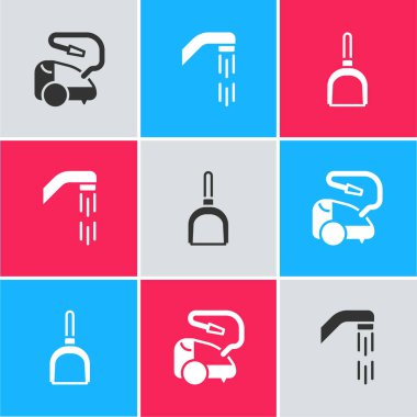 Elektrik süpürgesini, duş başlığını ve faraş ikonunu ayarla. Vektör.