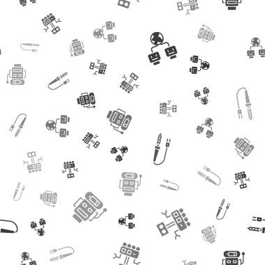 Yapay zekayı, robotu, lehimleme demiri ve düşük bataryayı pürüzsüz patlayıcıya ayarlayın. Vektör.