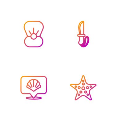 Denizyıldızı, deniz kabuğu, inci ve bıçaklı deniz kabuğu. Renk simgeleri. Vektör.