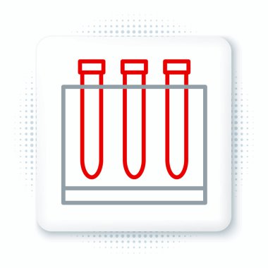 Beyaz arka planda çizgi kan testi ve virüs molekülü koronavirüs ikonu izole edildi. Coronavirus, COVID-19. 2019-nCoV. Renkli taslak konsepti. Vektör.