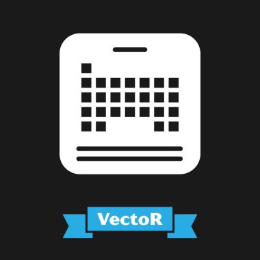 Simge simgesinin beyaz periyodik tablosu siyah arkaplanda izole edildi. Vektör.