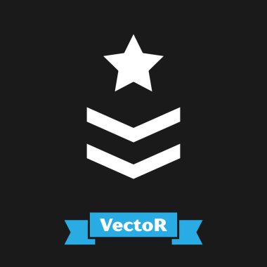 Beyaz Askeri rütbe simgesi siyah arkaplanda izole edildi. Askeri rozet işareti. Vektör.