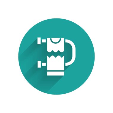 Beyaz ısıtmalı havlu tırabzanı uzun gölgeli izole edilmiş. Yeşil daire düğmesi. Vektör.