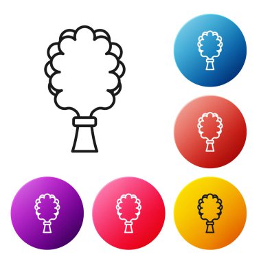 Siyah çizgi sauna süpürgesi simgesi beyaz arkaplanda izole edildi. Huş dallarından süpürge, Rus buhar banyosu, sauna, çamaşırhane dalları. Renkli daire düğmelerini ayarlayın. Vektör.