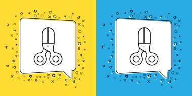 Sarı ve mavi arkaplanda izole edilmiş makas kuaför simgesini ayarla. Kuaför, moda salonu ve berber tabelası. Berber dükkanı sembolü. Vektör.