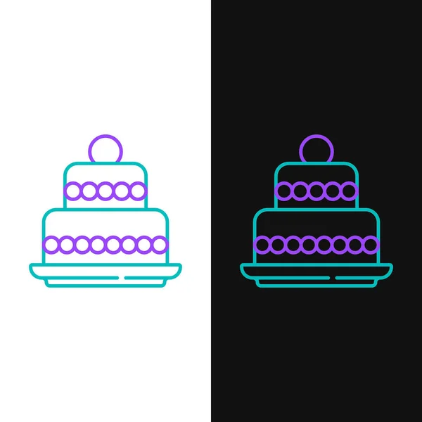 Line Cake Icon Isolated White Black Background Happy Birthday Colorful — Stock Vector