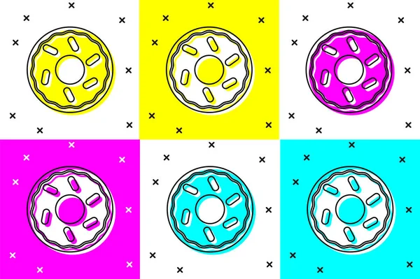 Поставить Пончик Сладкой Иконкой Выделенной Цветном Фоне Вектор — стоковый вектор