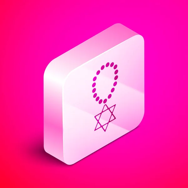 Izometrická Hvězda Davidova Náhrdelníku Ikoně Řetězu Izolované Růžovém Pozadí Židovský — Stockový vektor