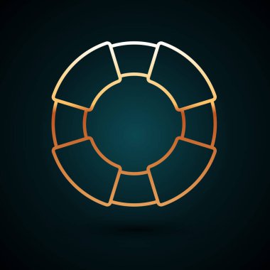 Altın çizgili Lifebuoy simgesi koyu mavi arkaplanda izole edildi. Can simidi sembolü. Vektör.