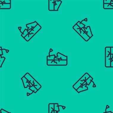 Mavi çizgili deprem ikonu yeşil zeminde izole edilmiş pürüzsüz desen. Vektör.