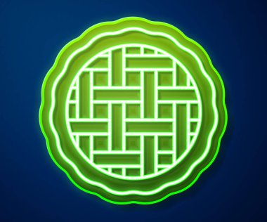 Parlayan neon hattı mavi arka planda ev yapımı turta ikonu izole edildi. Vektör.