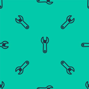 Mavi çizgi ayarlanabilir anahtar simgesi yeşil arkaplanda izole edilmiş pürüzsüz desen. Vektör.