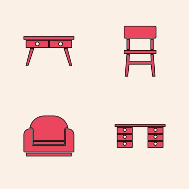 Ofis masası, sandalye ve Kol Koltuğu simgesi. Vektör