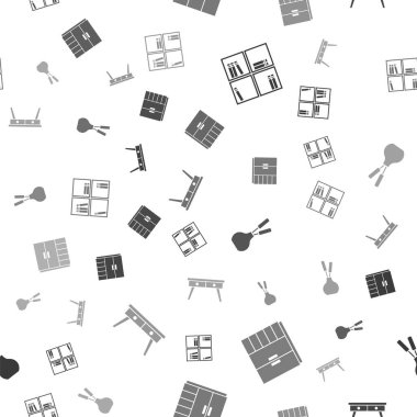 Rafa kitaplar, gardırop, vazo ve ofis masasını kusursuz bir şekilde yerleştir. Vektör