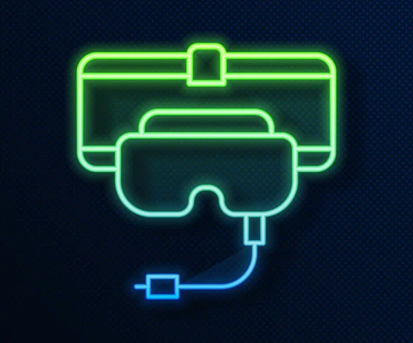 Zářící Neonová Čára Virtuální Realita Brýle Ikona Izolované Modrém Pozadí — Stockový vektor
