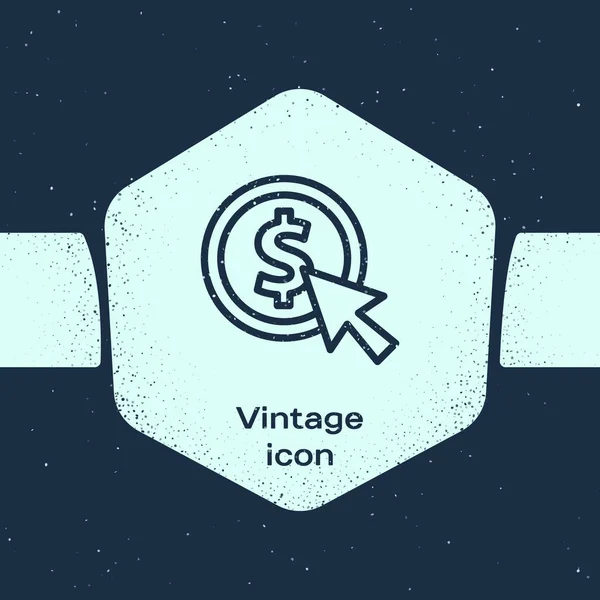 Grunge hattı parası. Mavi arka planda dolar sembolü simgesi olan para. Bankacılık işareti. Para sembolü. Tek renkli klasik çizim. Vektör.