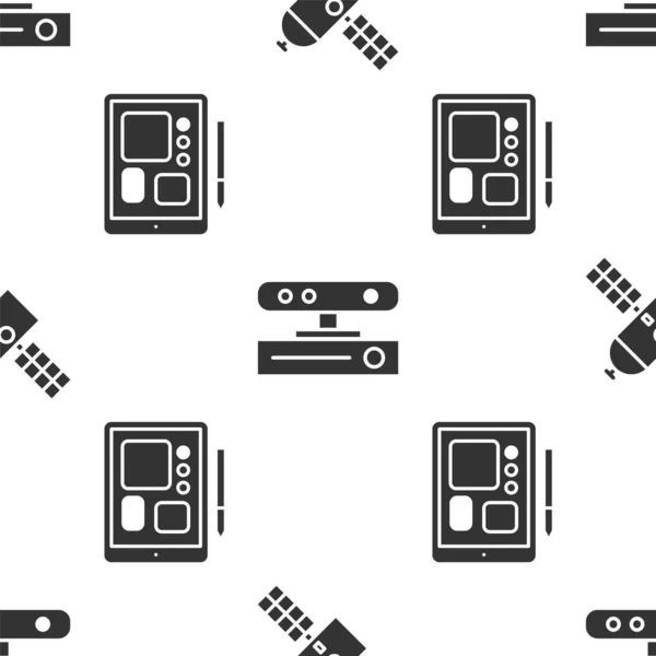 Réglez Satellite Capteur Mouvement Tablette Graphique Sur Motif Homogène Vecteur — Image vectorielle