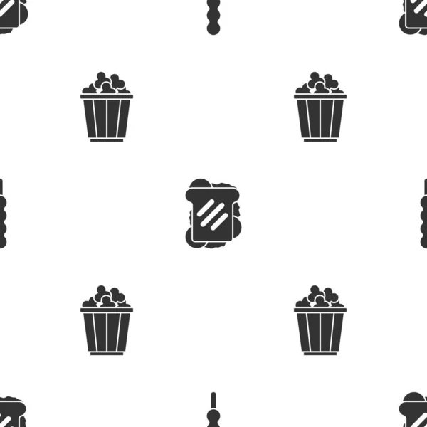 Set Sucette Sandwich Pop Corn Boîte Sur Motif Sans Couture — Image vectorielle