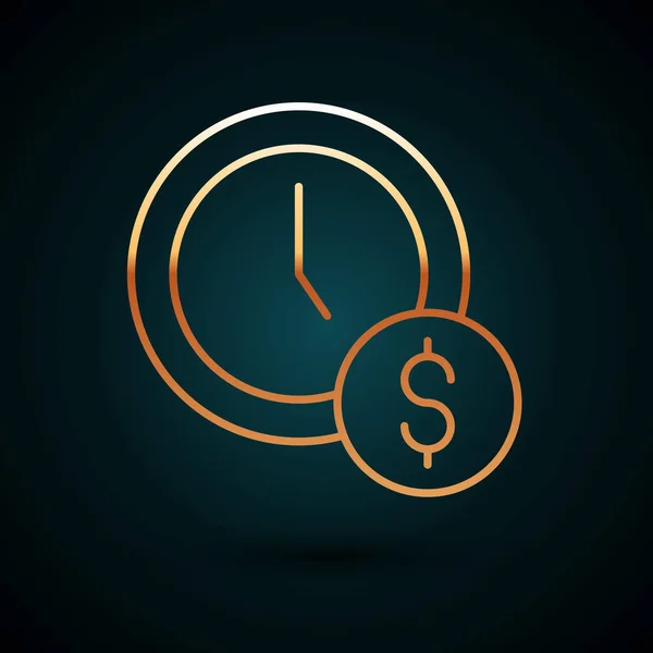 Gold Line Time Money Icon Isolated Dark Blue Background Money — Stock Vector