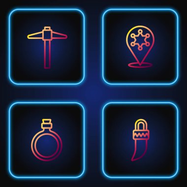 Dişli, Kantin su şişesi, Kazma ve Hexagram şerifi. Renk simgeleri. Vektör