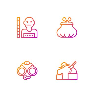 Cinayet, kelepçe, şüpheli suçlu ve cüzdan. Renk simgeleri. Vektör