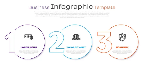 Definir Linha Dinheiro Com Escudo Casa Inundação Seguro Vida Modelo — Vetor de Stock