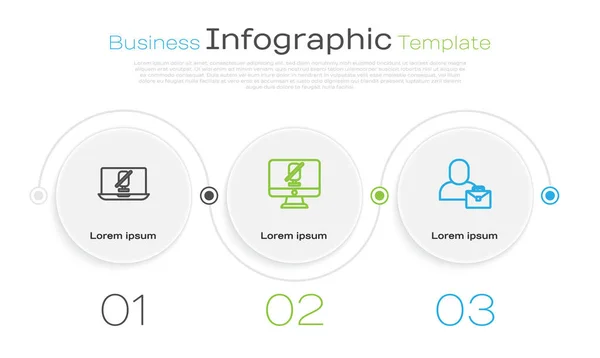 Definir Linha Mute Microfone Laptop Computador Freelancer Modelo Infográfico Negócios — Vetor de Stock