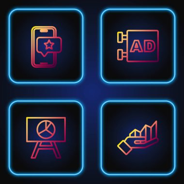 Satır çizelgesi bilgisini ayarla, Yönetim Kurulu, Mobil değerlendirme derecesi ve Reklamcılık. Renk simgeleri. Vektör